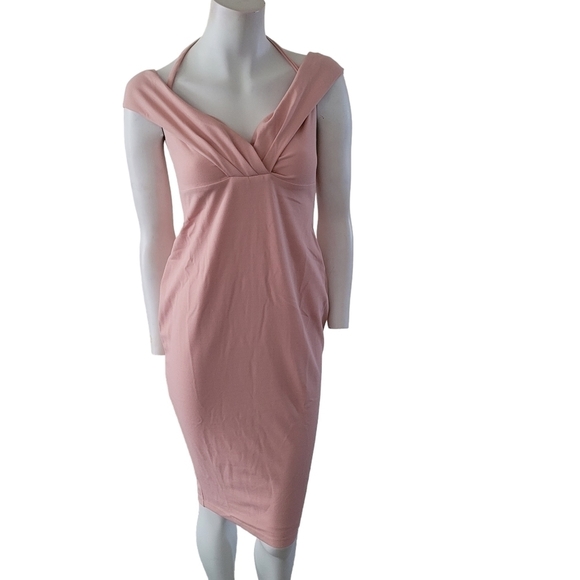 Nookie Athena Off Shoulder Halter Midi Dress Blush Pink Size Large - Picture 9 of 14
